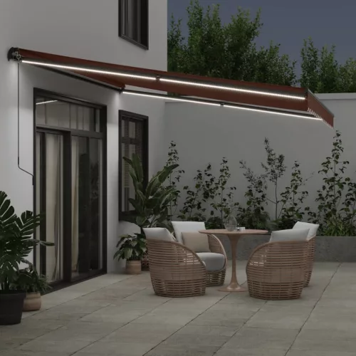  barna kézzel kihúzható LED-es napellenző 450 x 350 cm
