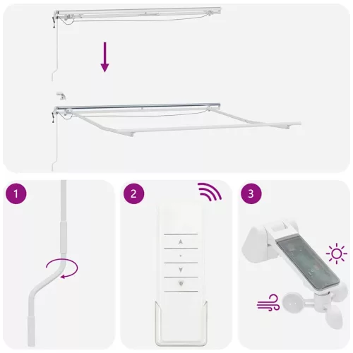  antracit-fehér automata kihúzható napellenző LED-del 300x250 cm