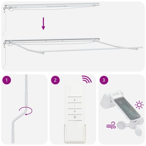  antracitszürke-fehér LED-es automata napellenző 500 x 300 cm