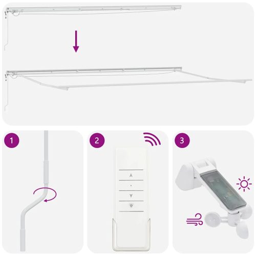  antracitszürke-fehér LED-es automata napellenző 600 x 300 cm