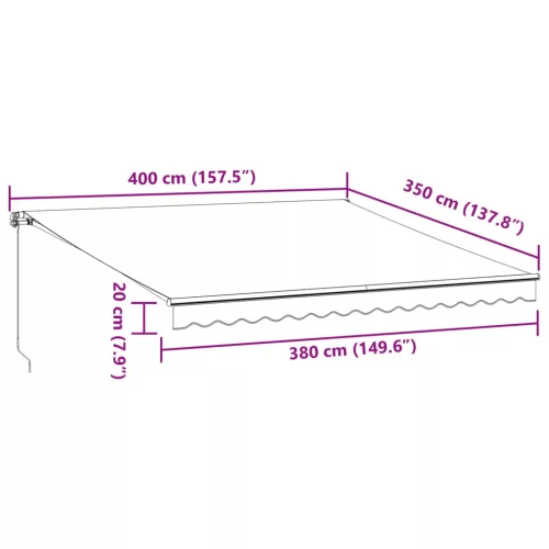  antracitszürke-fehér kézzel kihúzható napellenző 400 x 350 cm