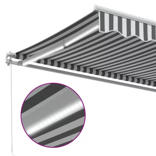  antracitszürke-fehér LED-es kézi napellenző 500 x 350 cm
