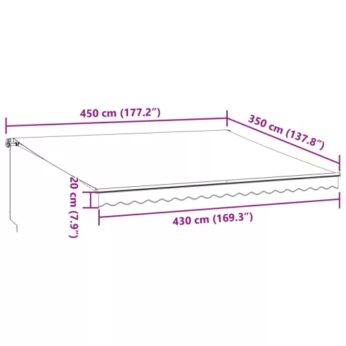  antracitszürke és fehér kézzel kihúzható napellenző 450x350 cm