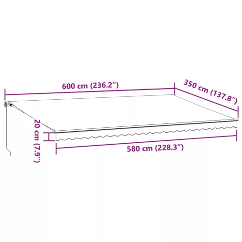  antracitszürke és fehér kézzel kihúzható napellenző 600x350 cm