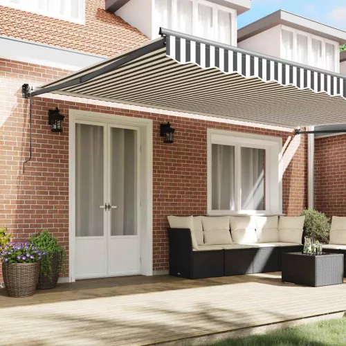  antracit és fehér szövet és alumínium behúzható napellenző 5x3m