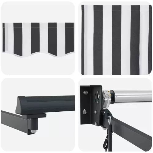  antracit és fehér szövet és alumínium behúzható napellenző 5x3m