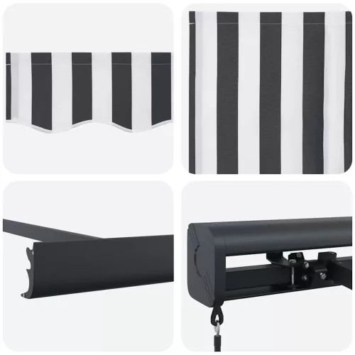  antracit és fehér szövet és alumínium behúzható napellenző 5x3m