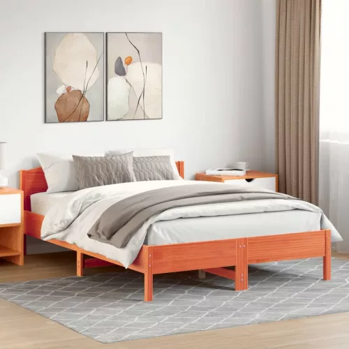  viaszbarna tömör fenyőfa ágy matrac nélkül 150 x 200 cm