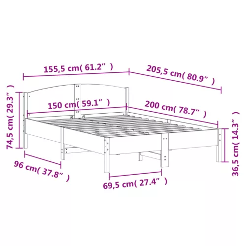  viaszbarna tömör fenyőfa ágy matrac nélkül 150 x 200 cm
