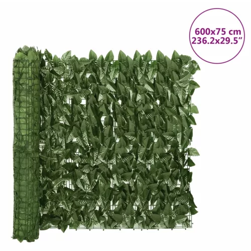  sötétzöld leveles belátás elleni erkélyparaván 600 x 75 cm