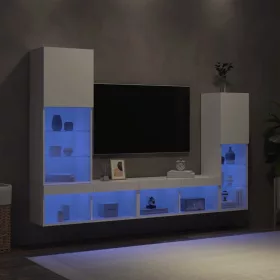  4 darab fehér szerelt fa fali TV-bútor LED-del