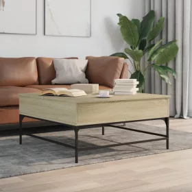    sonoma tölgy szerelt fa és fém dohányzóasztal 95 x 95 x 45 cm