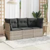  3 részes világosszürke polyrattan kerti ülőgarnitúra párnával