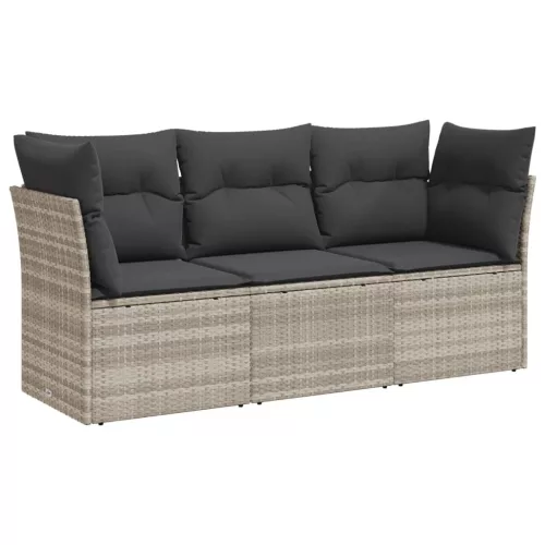  3 részes világosszürke polyrattan kerti ülőgarnitúra párnával