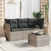  4 részes világosszürke polyrattan kerti ülőgarnitúra párnákkal