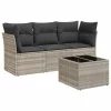  4 részes világosszürke polyrattan kerti ülőgarnitúra párnákkal