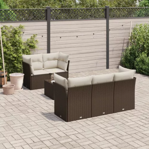  6 részes barna polyrattan kerti ülőgarnitúra párnával