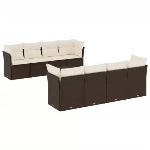  9 részes barna polyrattan kerti ülőgarnitúra párnákkal