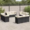  12 részes fekete polyrattan kerti ülőgarnitúra párnákkal