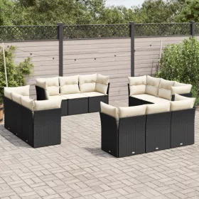    12 részes fekete polyrattan kerti ülőgarnitúra párnákkal