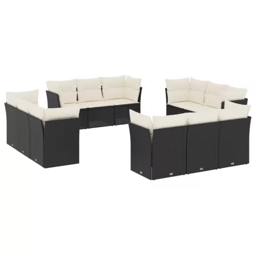  12 részes fekete polyrattan kerti ülőgarnitúra párnákkal