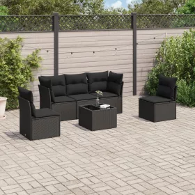    6 részes fekete polyrattan kerti ülőgarnitúra párnákkal