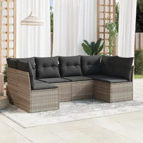    6 részes világosszürke polyrattan kerti ülőgarnitúra párnákkal
