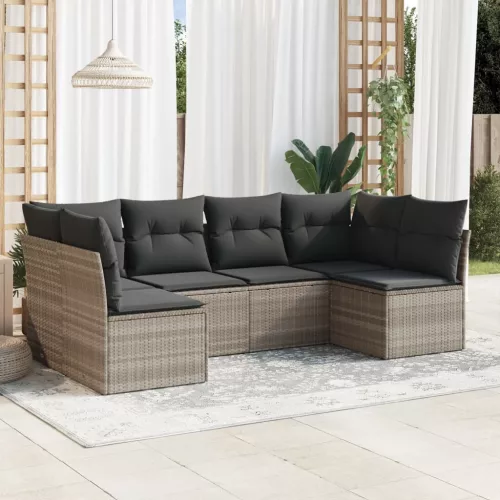  6 részes világosszürke polyrattan kerti ülőgarnitúra párnákkal