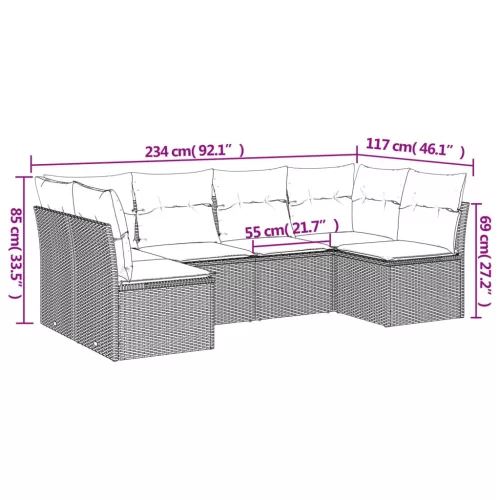 6 részes világosszürke polyrattan kerti ülőgarnitúra párnákkal