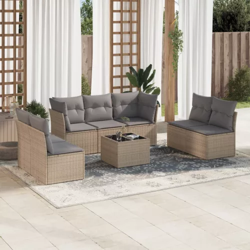  8 részes bézs polyrattan kerti ülőgarnitúra párnával