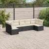  7 részes fekete polyrattan kerti ülőgarnitúra párnával