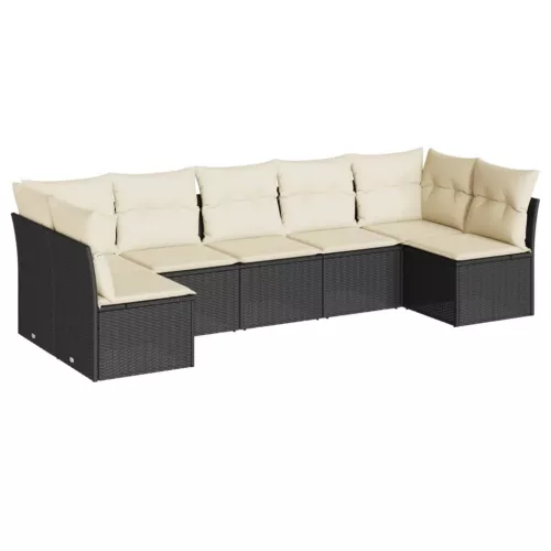  7 részes fekete polyrattan kerti ülőgarnitúra párnával