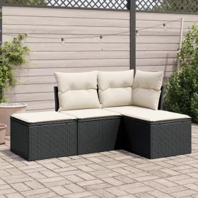    4 részes fekete polyrattan kerti ülőgarnitúra párnákkal