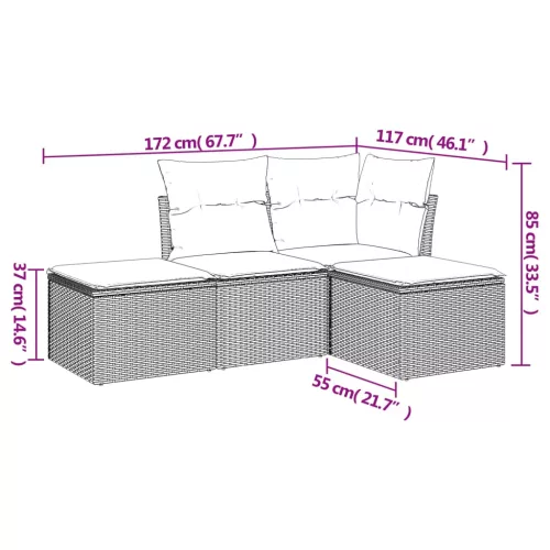  4 részes fekete polyrattan kerti ülőgarnitúra párnákkal
