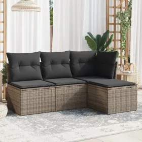    4 részes szürke polyrattan kerti ülőgarnitúra párnákkal