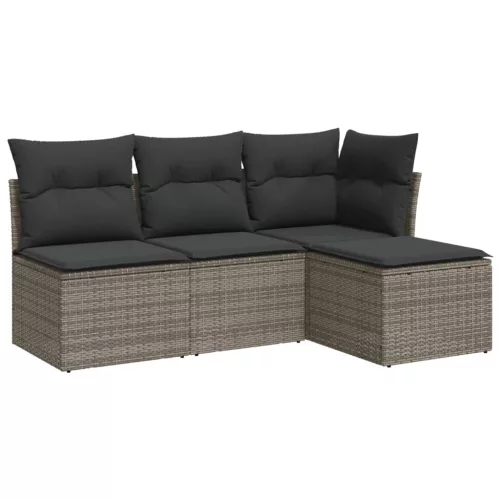  4 részes szürke polyrattan kerti ülőgarnitúra párnákkal