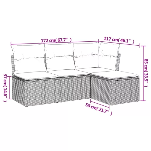  4 részes szürke polyrattan kerti ülőgarnitúra párnákkal