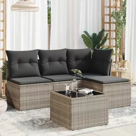    5 részes világosszürke polyrattan kerti ülőgarnitúra párnákkal