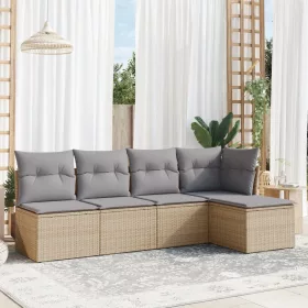    5 részes bézs polyrattan kerti ülőgarnitúra párnákkal