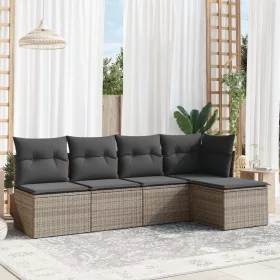    5 részes szürke polyrattan kerti ülőgarnitúra párnákkal