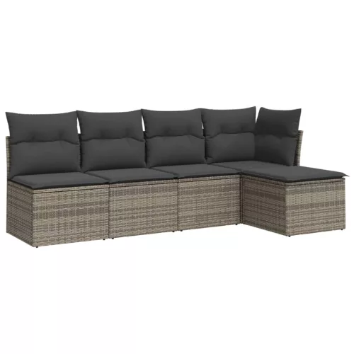  5 részes szürke polyrattan kerti ülőgarnitúra párnákkal