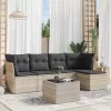  6 részes világosszürke polyrattan kerti ülőgarnitúra párnákkal