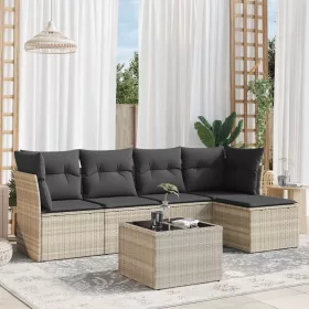    6 részes világosszürke polyrattan kerti ülőgarnitúra párnákkal