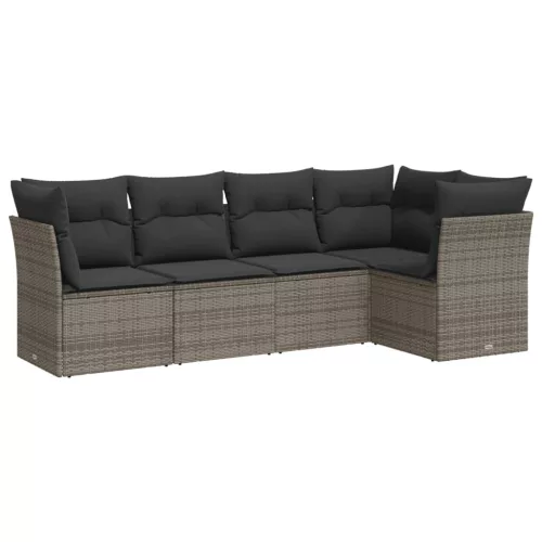  5 részes szürke polyrattan kerti ülőgarnitúra párnákkal