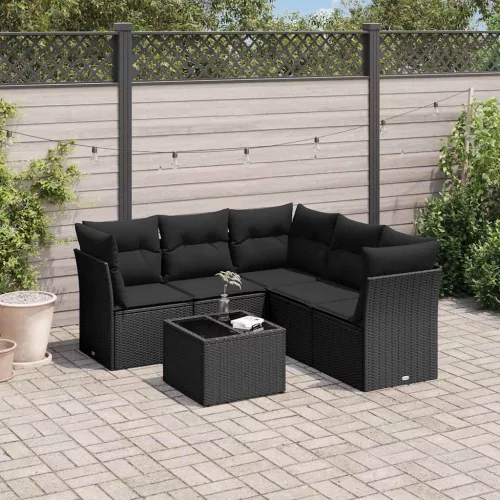  6 részes fekete polyrattan kerti ülőgarnitúra párnákkal