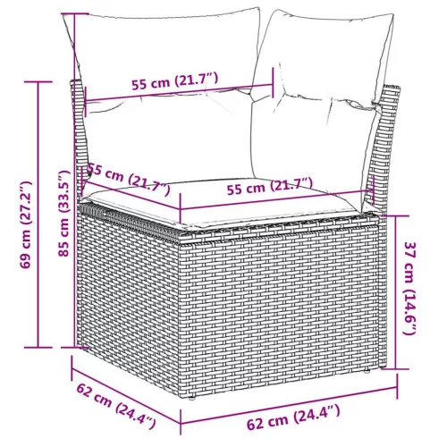  6 részes fekete polyrattan kerti ülőgarnitúra párnákkal