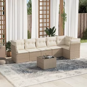    7 részes bézs polyrattan kerti ülőgarnitúra párnákkal