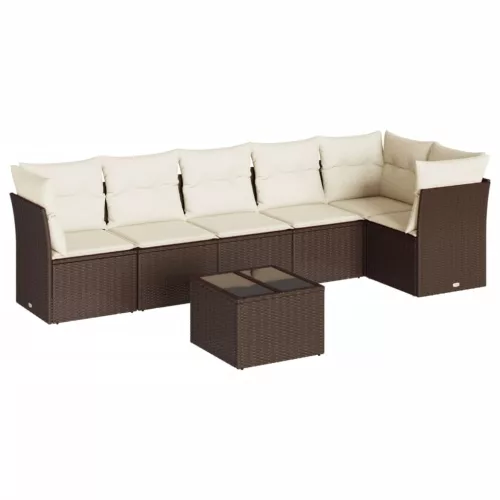  7 részes barna polyrattan kerti ülőgarnitúra párnákkal