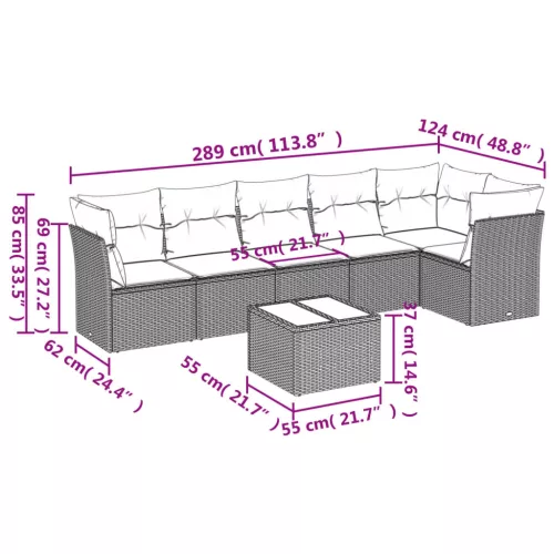  7 részes barna polyrattan kerti ülőgarnitúra párnákkal