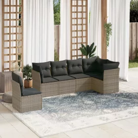    6 részes szürke polyrattan kerti ülőgarnitúra párnákkal